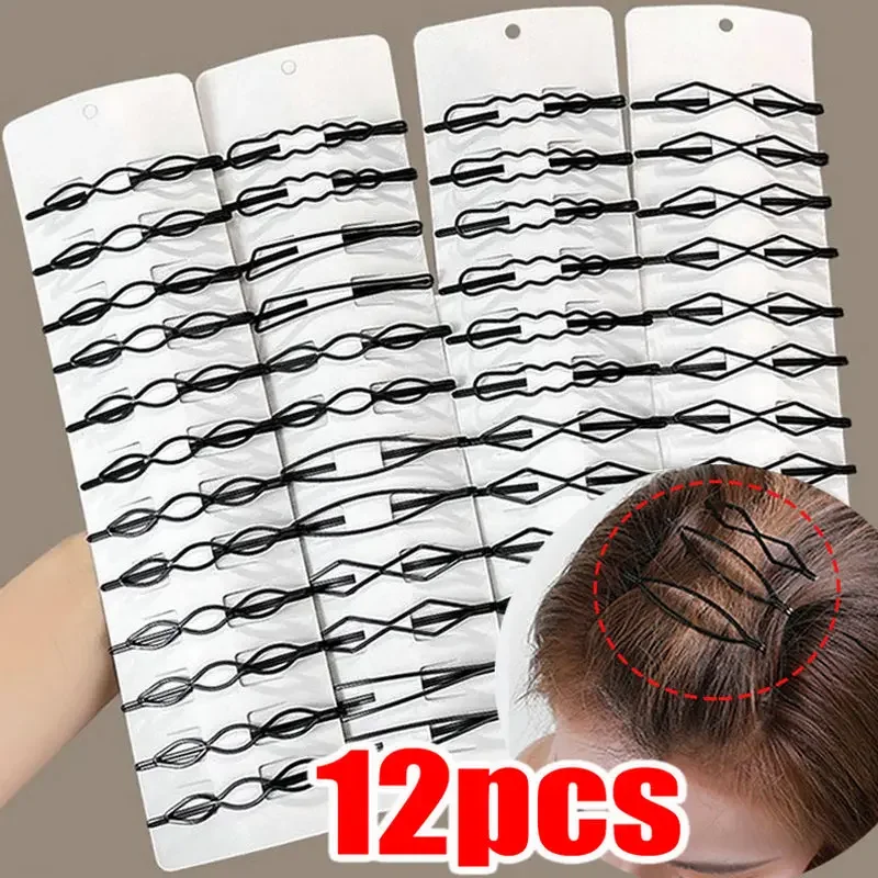 3/12ks čierne vlasové klipy Bobby Pins Wavy Hairpins Metal Barrettes Invisible Wave Hairgrips Korean Klip Styling Príslušenstvo
