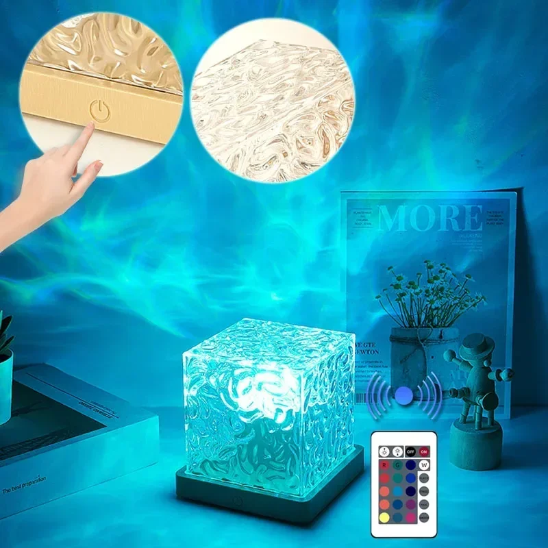 3/16 Farby Dynamická rotujúca voda Zvlnenie projektor Nočné svetlo plameň kryštálová lampa pre obývaciu izbu Študovňa spálňa nočná dekorácia