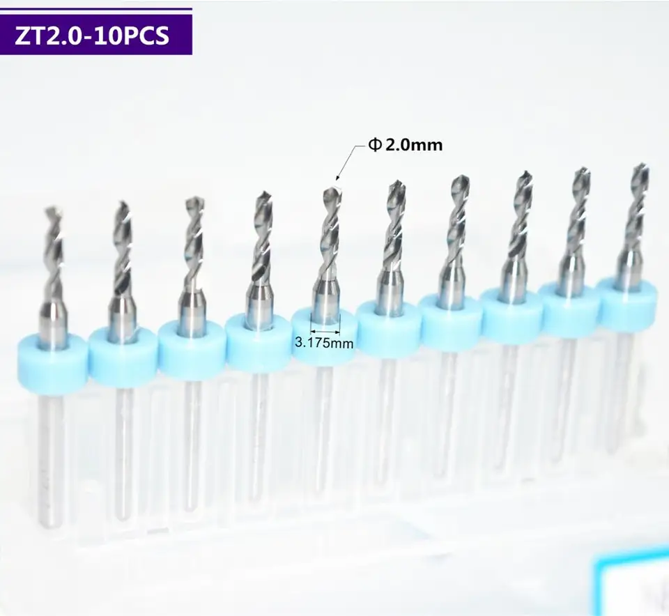3,175 mm*2,0 mm, 10ks, Bit vŕtania DPS, CNC frézka, tuhá vŕtačka karbidu, drevený náradie, plast