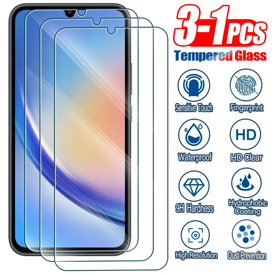 3-1pcs temperované sklo pre Samsung Galaxy A05 A15 A25 A35 A55 4G 5G 5G Ochranné sklo na Samsung A04 A14 A24 A34 A54 A04E