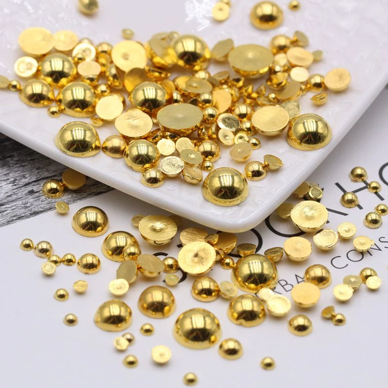 3/4/5/6/8/10 mm zlaté napoly Round Flatback Resin ABS perlové korálky odev Scrapbook Práľové koráliky DIY šperky na nechty