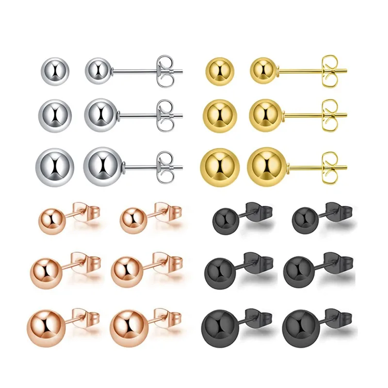 3/4/5 mm z nehrdzavejúcej ocele guľatá guľôčkové guľôčky náušnice chrupavka Piercing Jewelry for Women Girl