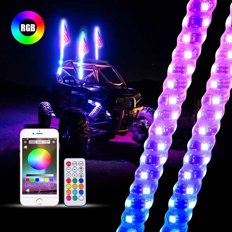 3/4/5 stôp LED Whip Light RGB nepremokavá viacfarebná vlajková lampa Light Light Light pre útočisko pre piesočné koľajnice/kočíky, SXS, ATV/UTV, RZR, Trucks