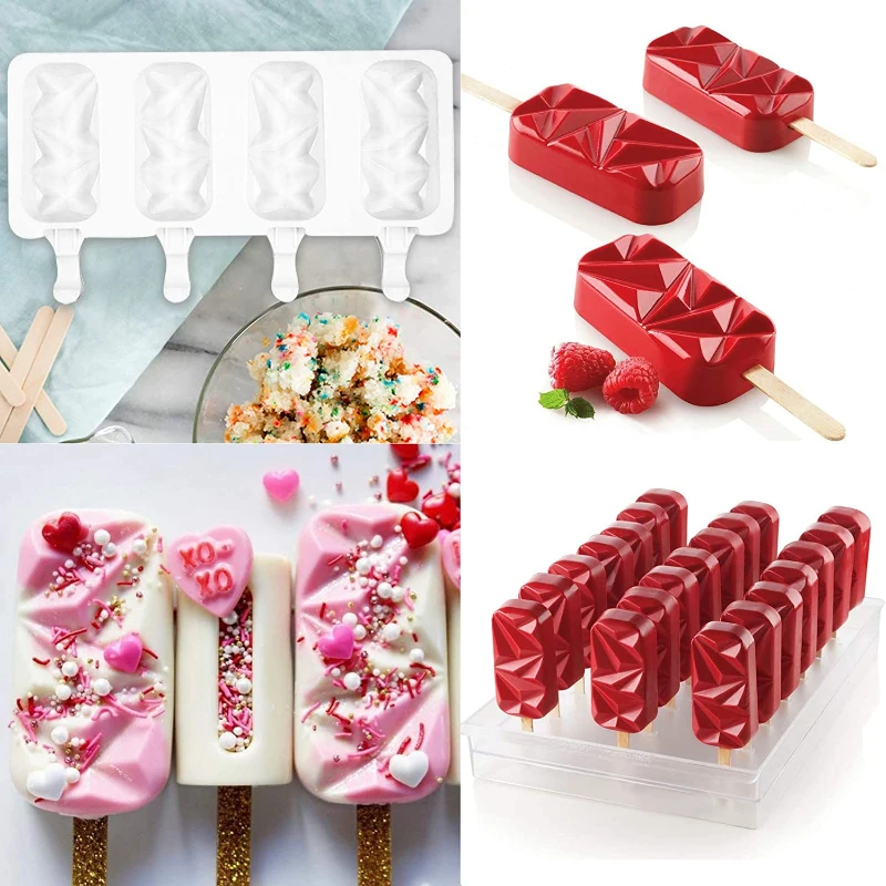 3/4-Cavity Pečenie mini silikónové zmrzlinové formy zmrzliny Popsicle Forss Cake Chocolate Cakesicle forma pre DIY Ice Pops Love
