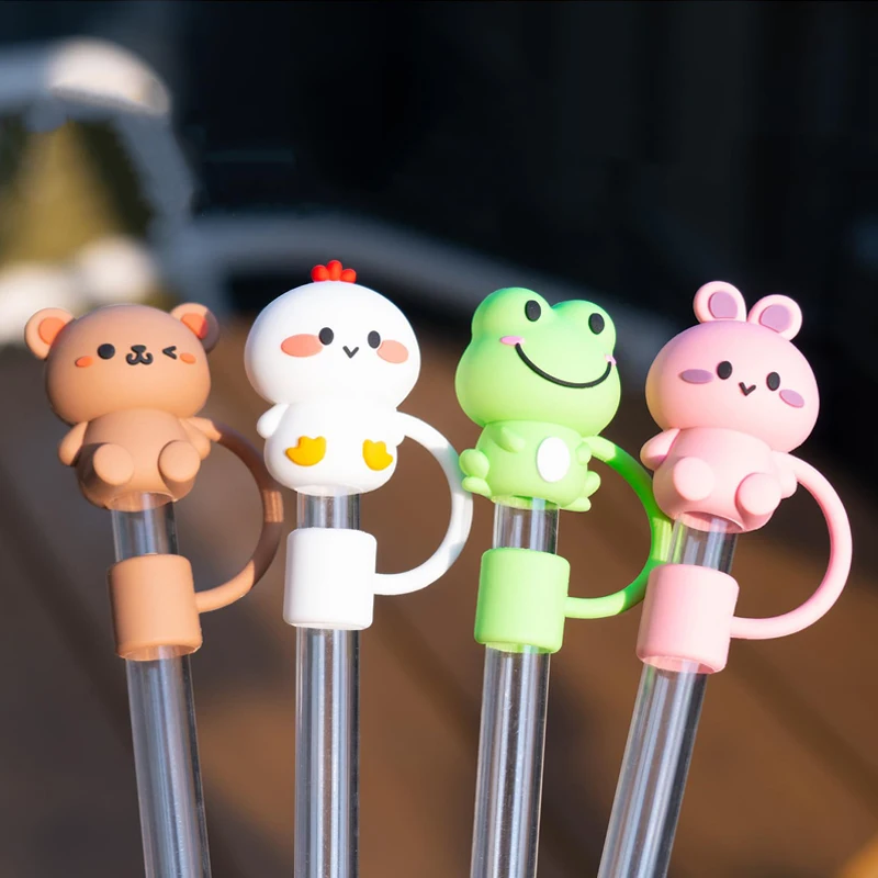 3/4 ks kreslené kvety Slama Slama Capvers Star Straw Tips Cover pre 10 mm opakovane použiteľné slamky 30 a 40 oz módny pohár Kawaii Cup