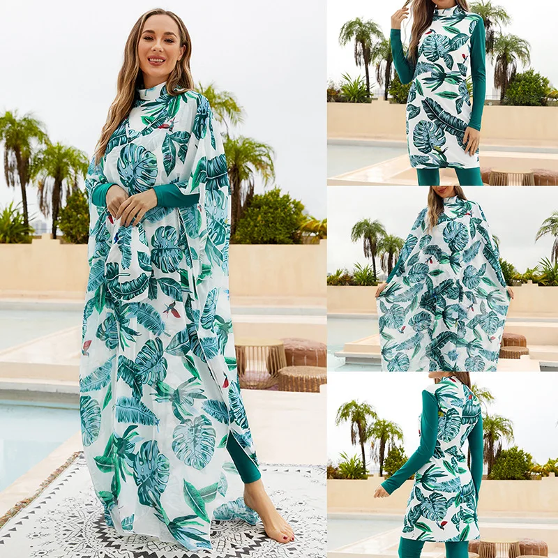 3/4ks burkini moslimské plavky súpravy s šálmi islamské skromné ​​plavky Ženy kúpalisko Abayas Hidžáb