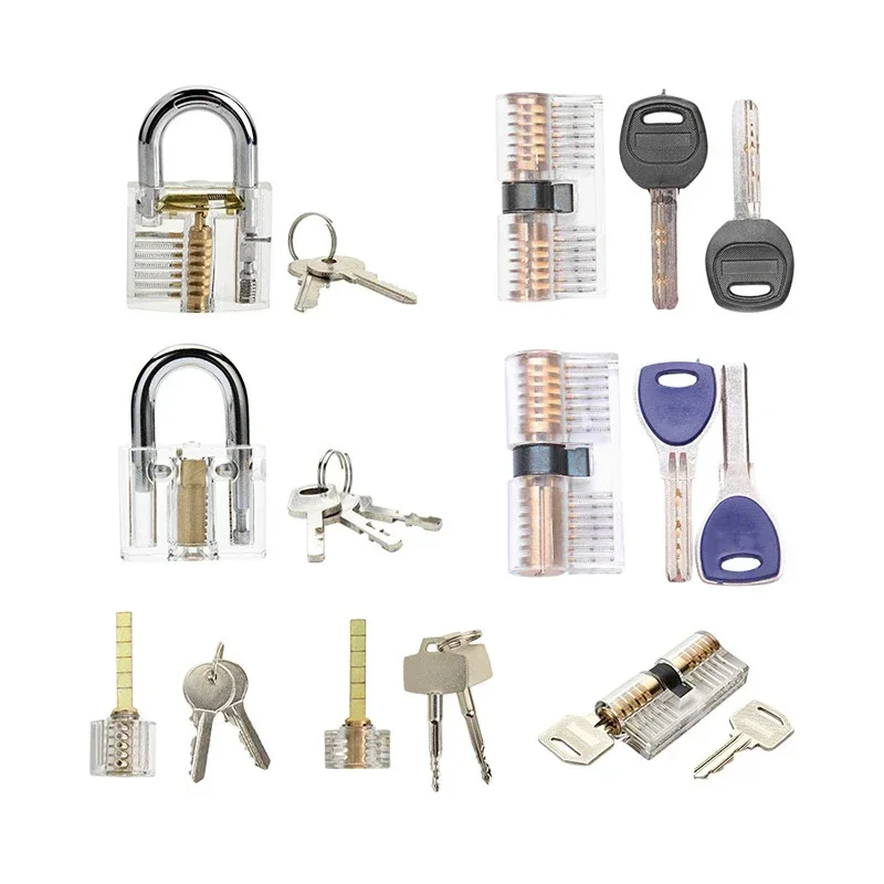 3/5/7ks Set Combinácia Praktický prax visiaci zámok Transparentné zámky zámočnícky tréningový nástroj Visible Lock Pick Sets Cvičenie zručnosti
