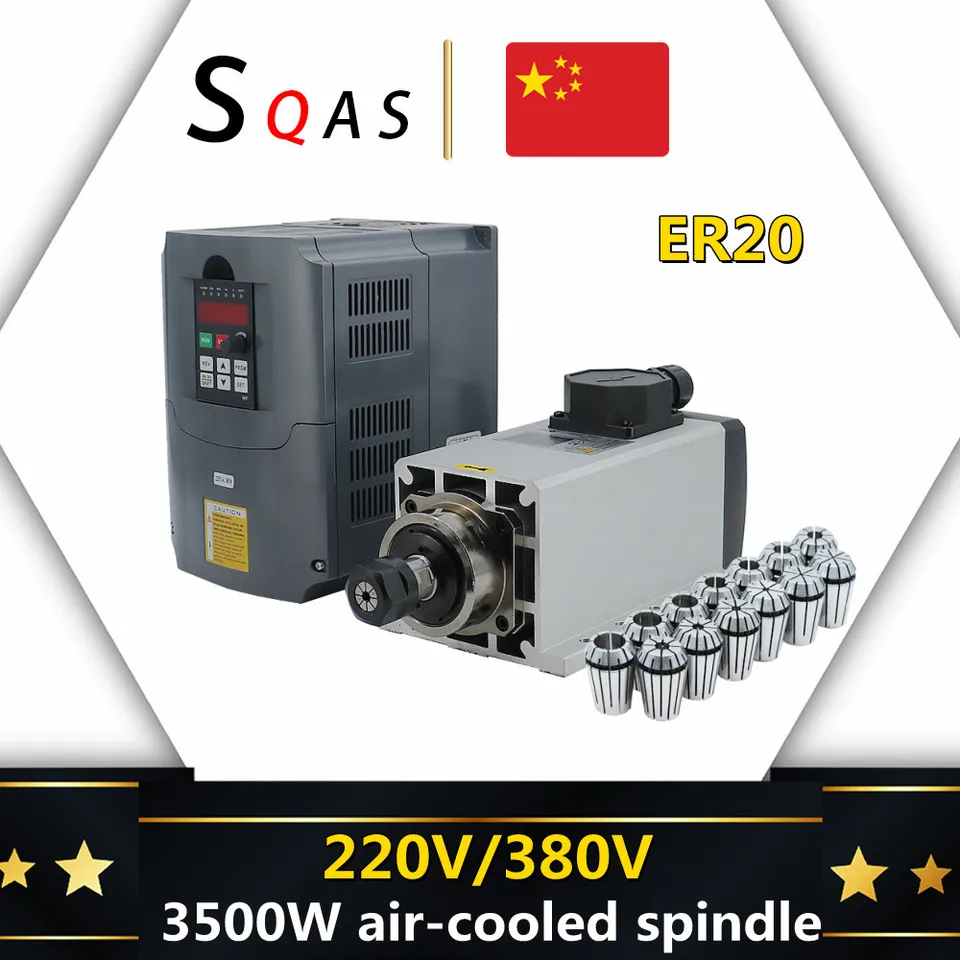 3,5 kW vzduchom chladené vreteno 220V / 380V + 4KW HY VFD 220V / 380V CNC vzduchová súprava chladená vretená