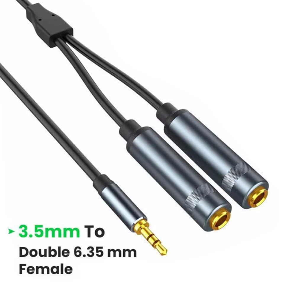 3,5 mm AUX 1/8 palca až duálne 1/4 6,35 mm TRS Stereo Jack Adapter y Splitter Audio Audio Extension Cable pre PC Mobile Phone MP3 reproduktor