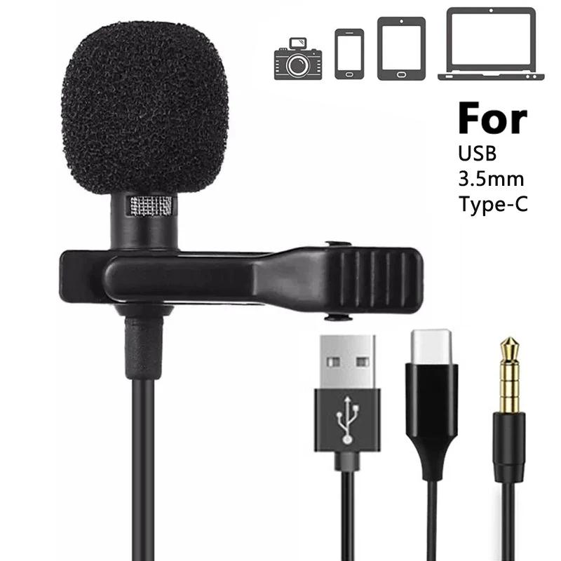 3,5 mm Lavalier Mini Microfón USB Typ C Clip-on mikrofón kondenzátor Lavalier TIE Clip Mikrof pre mellote