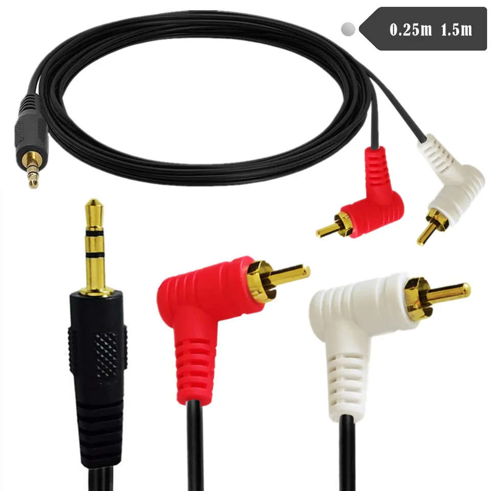 3,5 mm zlato 1/8 stereo mini jack muž do 2 mužov RCA 90 stupňov pravého adaptéra Audio (samec až 2 muž) ， 0,25 m/1,5 m