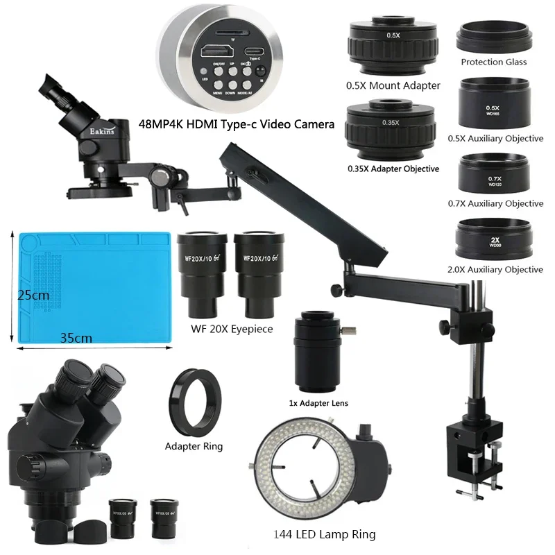 3,5x-90x 180x SIMUL Focus Parfokal stereofónny trinokulárny mikroskop 4K 55MP 48MP HDMI VGA USB Typ C Držičok ARG ARM