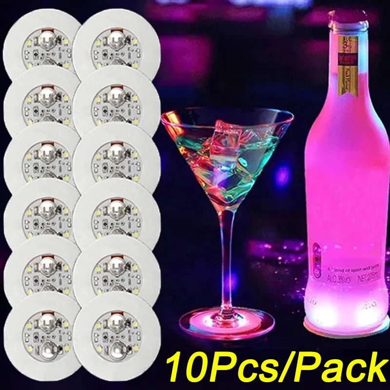 3 // 6/10ks LED COASTER COASTER Svetlo UP Coasters nálepky na likér Drink Luminous Cup Mat Club Bar Party