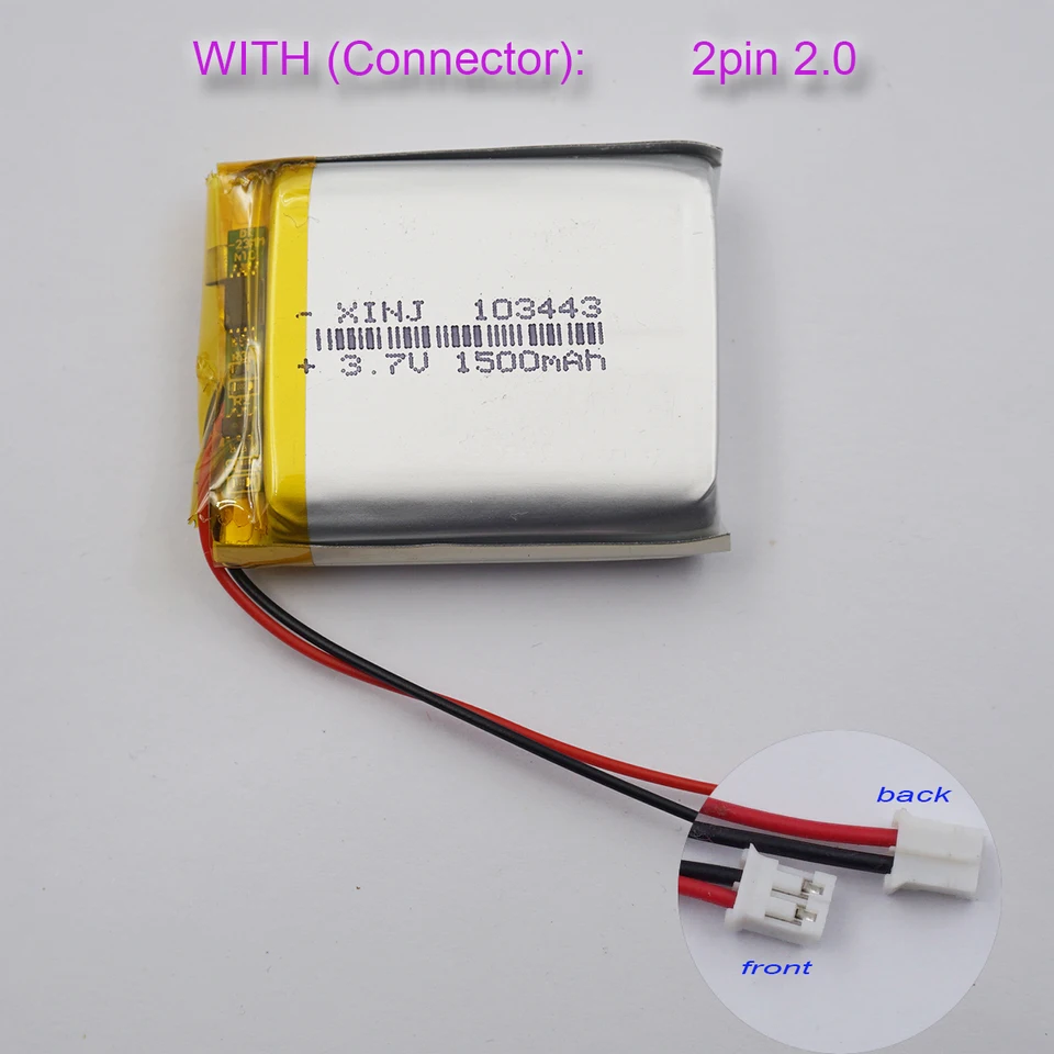 3,7 V 1500 MAH 5,55WH Nabíjateľný li-polymér litium batérie 103443 Lipo JST-PH 2,0 mm 2pin konektor Li-Ion for Dashcam GPS