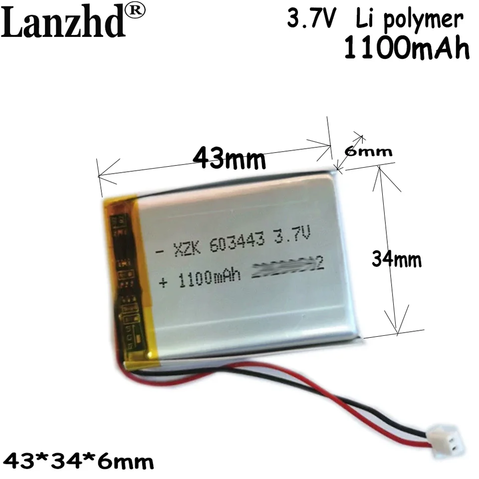 3,7 V Polymérna lítiová batéria 1100 mAh pre Bluetooth reproduktorový ohrievač vody Voda LED batérie 603443