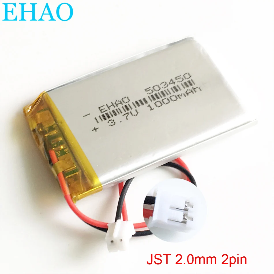 3,7V 1000 mAh 503450 Littium Polymer LiPo nabíjateľná batéria JST PH 2,0 2PIN Plug pre reproduktor inteligentných hodiniek MP3