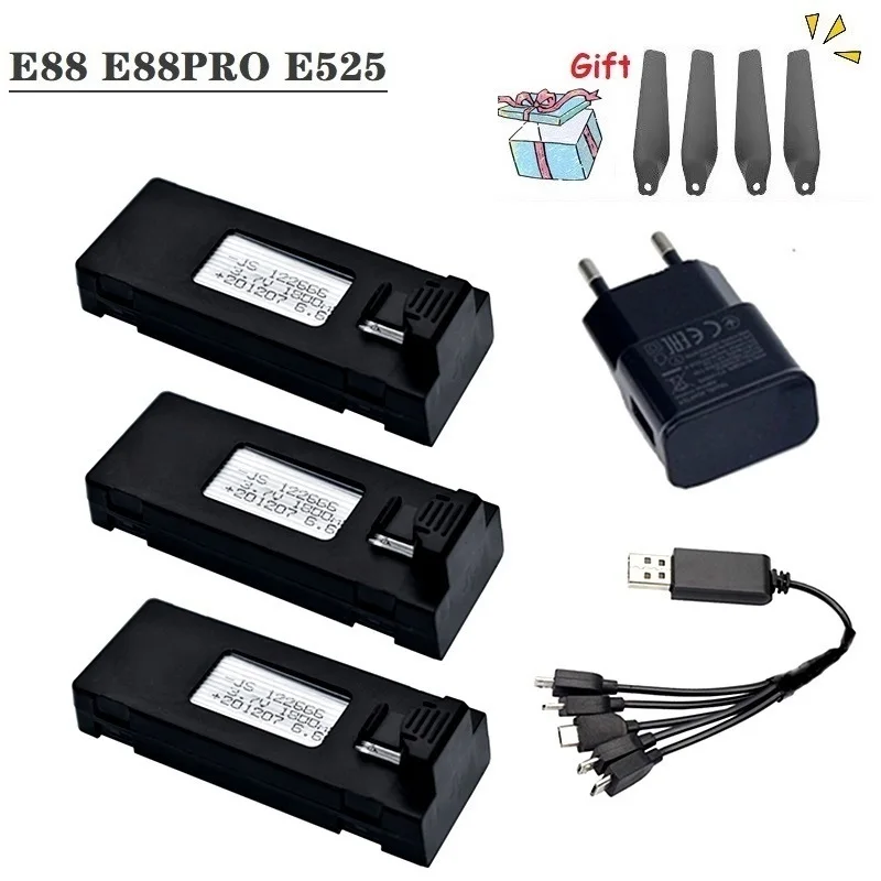 3,7V 1800 mAh batéria RC Drone Accessory pre E88 E88Pro LS-E525 E525 PRO Mini UAV DRONE BATTERIÁLU+KOMBINÁCIA nabíjačiek