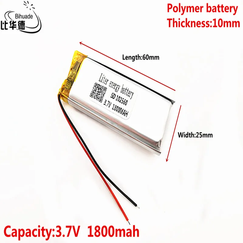 3,7V 1800MAH 102560 Littium Polymer Li-Po li iónové nabíjateľné batériové bunky pre MP3 MP4 MP5 GPS PSP Mobile Bluetooth