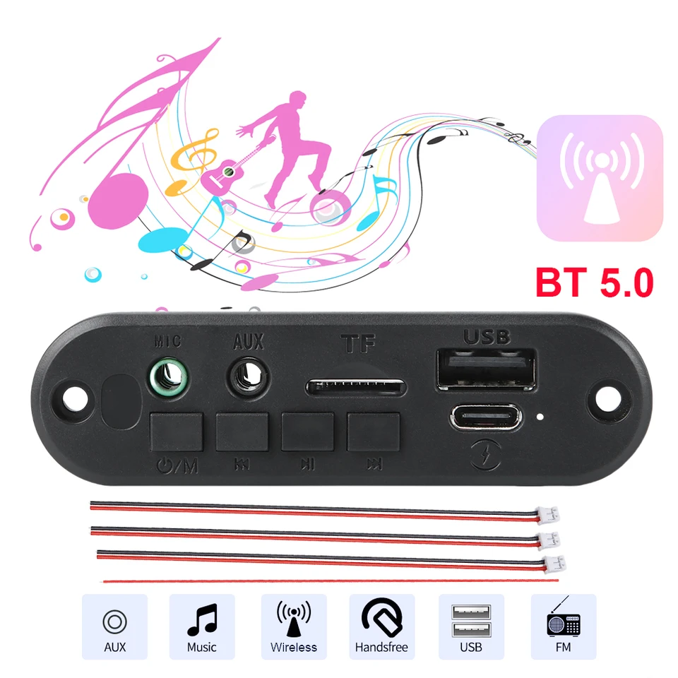 3,7V 6W zosilňovača MP3 WAV Decoder Board doska Handsfree Call Bluetooth kompatibilný Audio MP3 prehrávač 3,5 mm mikrofón TF AUX USB záznam