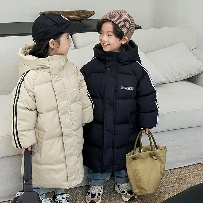 3-8 zimné koreanské deti X-dlhý štýl dole bavlnené bundy Dievčatá Dievčatá zips s kapucňou Outwear Deti hrubé teplé parky