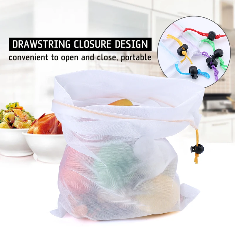 3/9/15ks opakovane použiteľné zeleninové ovocie Produkcie vrecká s farebnou páskou na umývateľné ekologické tašky pre skladovacie hračky Sundries