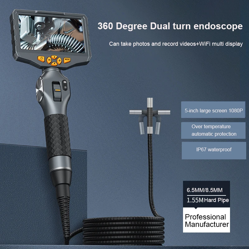 3,9 mm 6,5 mm 8,5 mm kĺbový boreskop 5-palcový IPS 360 stupňov riadenia Endoskop Video Inspection Camera pre mechaniku lietadiel