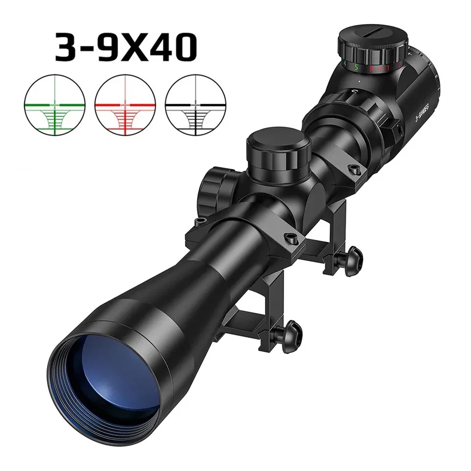 3-9x40 poľovnícke pušky Optický rozsah Optický rozsah zelenej červenej osvetlenej 11/20 mm koľajnica pre optiku vzduchovej pušky poľovné airsoftové ostreľovacie rozsahy