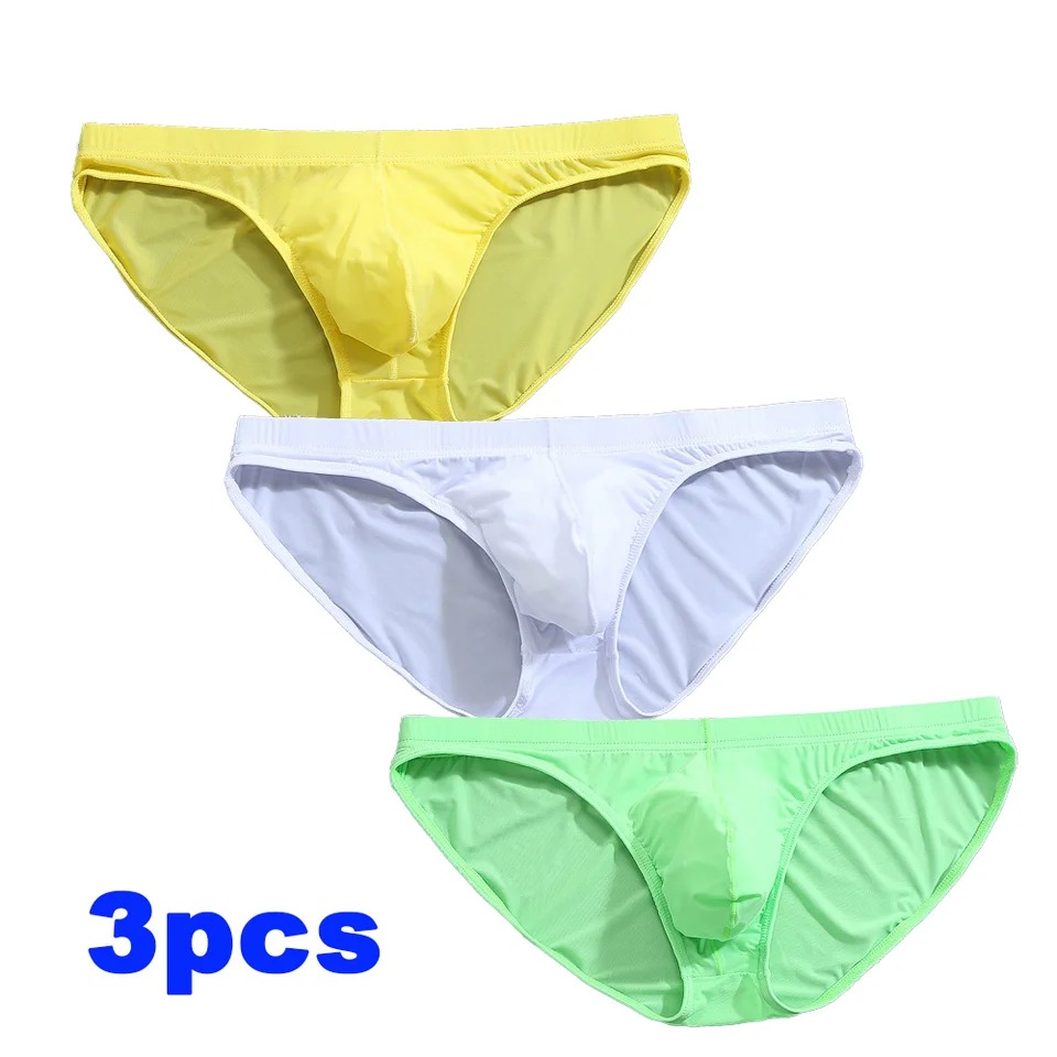 3 balenie vysoko kvalitné mužské nohavičky Zelené spodné prádlo Pánske hodváb Priedušné qucik-sušené sexy sklz mužské nohavičky spodky 4xl
