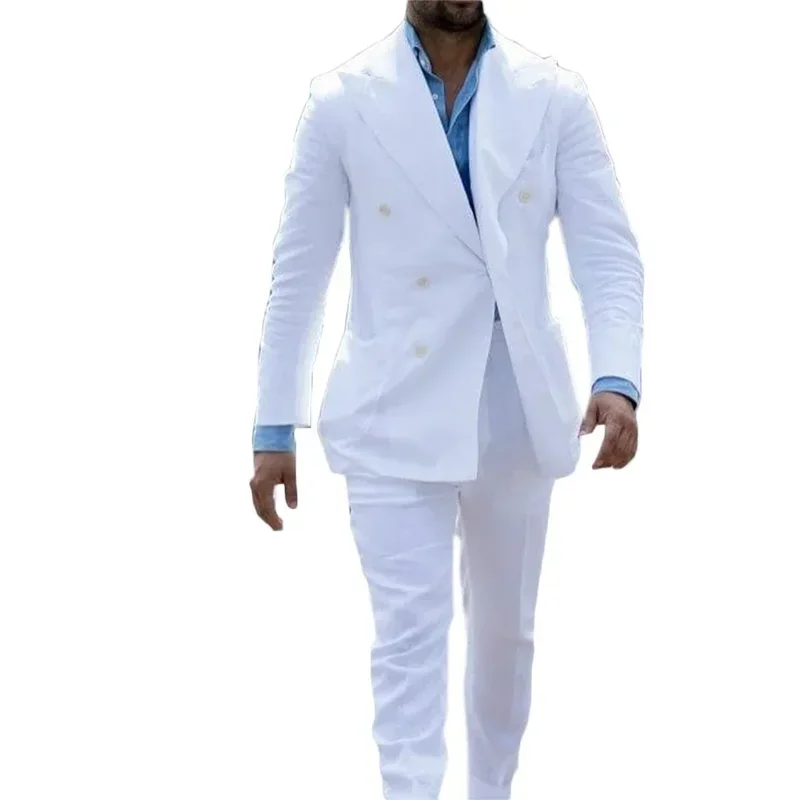 3 -dielna móda letné biele biele biele šikovné príležitostné muži obleky Business Slim Fit Blazer Hombre Vysoko kvalitný Customset kostým Hommme