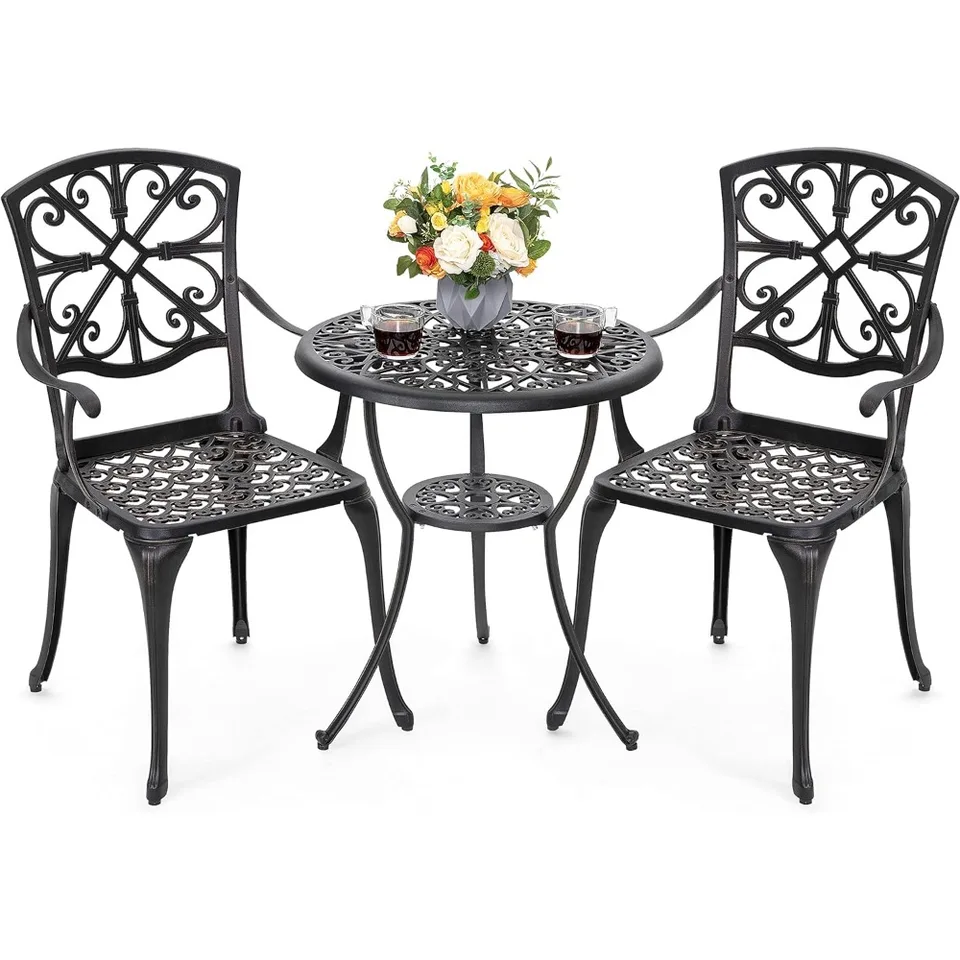3 -dielna vonkajšia bistro sada liate hliníkovú terasu set bistro stolovú sadu Rustproof Table a stoličky s dáždnikom