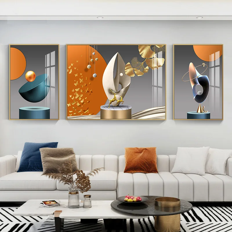 3 -dielne Nordic Luxury Landscap Gold Tree Deer Canvas maľba nástenné umenie Abstraktné plagáty a výtlačky pre dekoráciu obývacej izby Cuadros