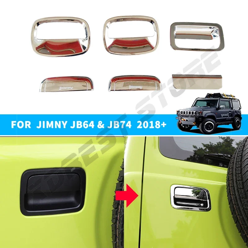 3 dvere Jimny Car Bočné dvere zadných zadných dverí rukoväť kľučky Orezanie dekorácie Outter Rukoväť krytu pre Suzuki Jimny JB64 JB74 2019-2023