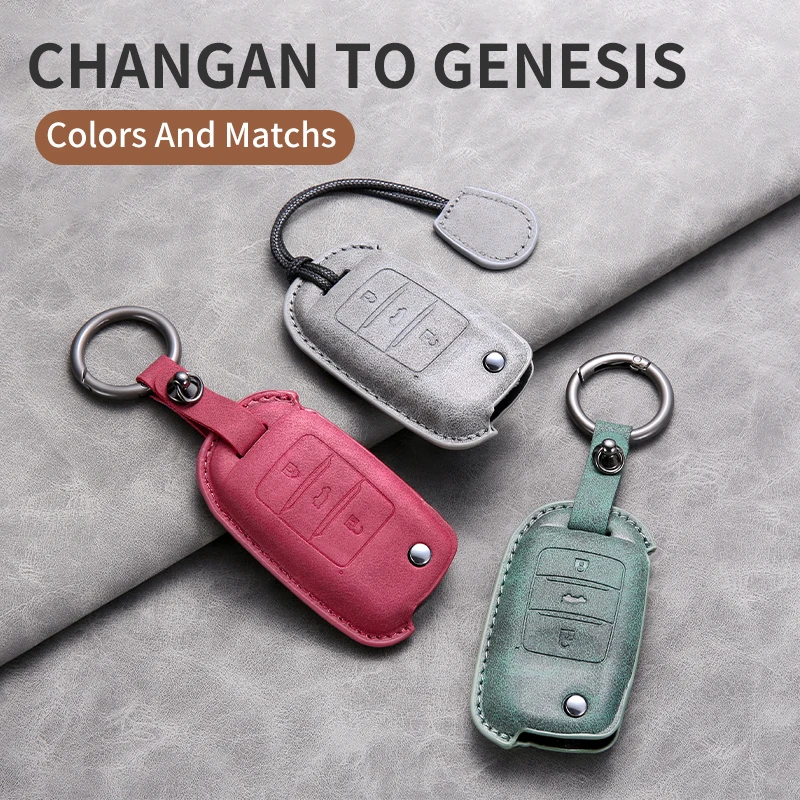 3 gombíkové kožené auto preplachovača kryt pre kľúče pre Changan Alsvin V3 V5 V7 CX20 30 Zhixiang Eulove CS15 CS35 CS75 EV ESTAR EADO RAETON