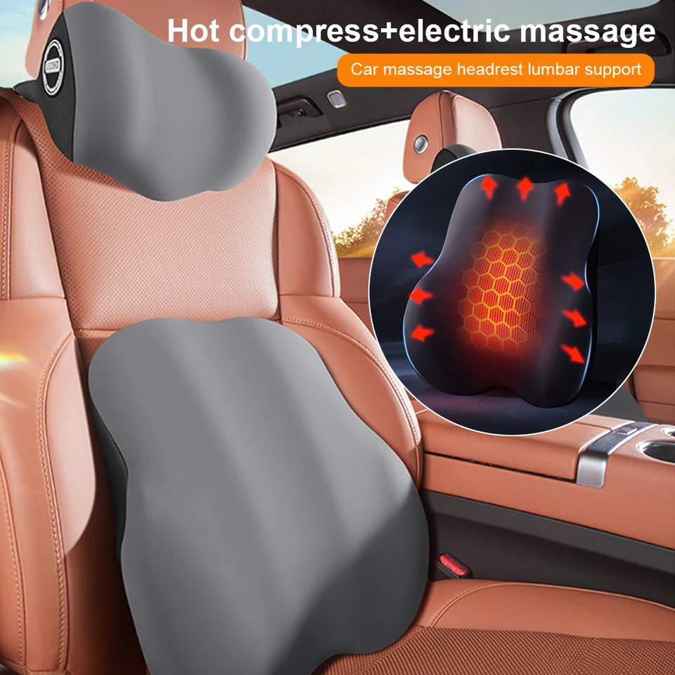3 IN1 auto Elektrické vykurovanie bedrového podpera opory hlavy Vibrácie Masáž bedrového podpera vankúšk vankúš Lumbarové vankúše