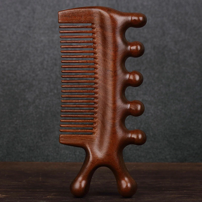 3 In1body Meridian Massage Comb Sandalwood Päť širokých zubných hrebeň Akupunktúrou krvi krv Ant-Statické vlasové hrebene