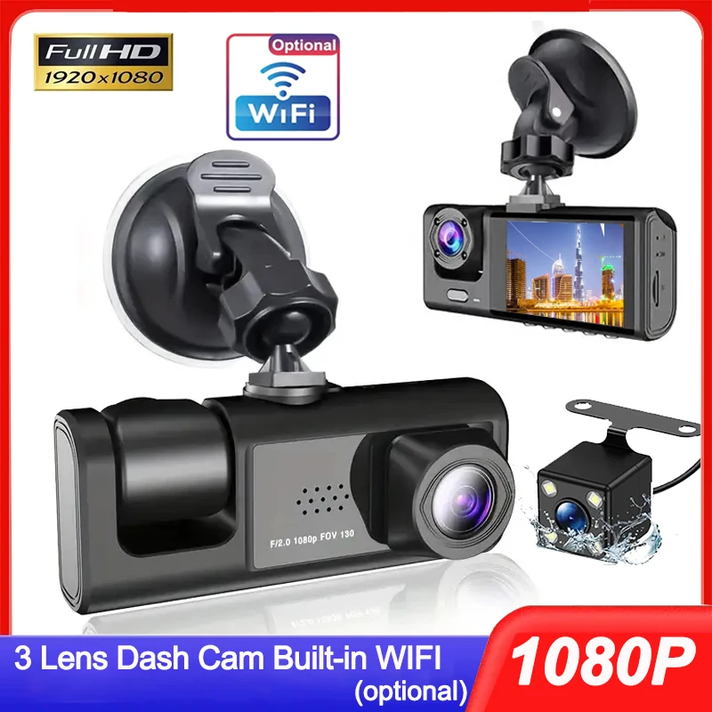 3 -kanálové vozidlo DVR WiFi Dash Dash pre autá pre automobily Video Video View Camera pre vozidlo Black Box Hardware Kit
