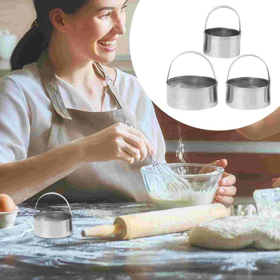 3 ks chlieb z nehrdzavejúcej ocele Cookie Round 3-Diece Set (plochý model) Slicer Biscuit Cutters Cutters Cake Fold Fold Tools Baby
