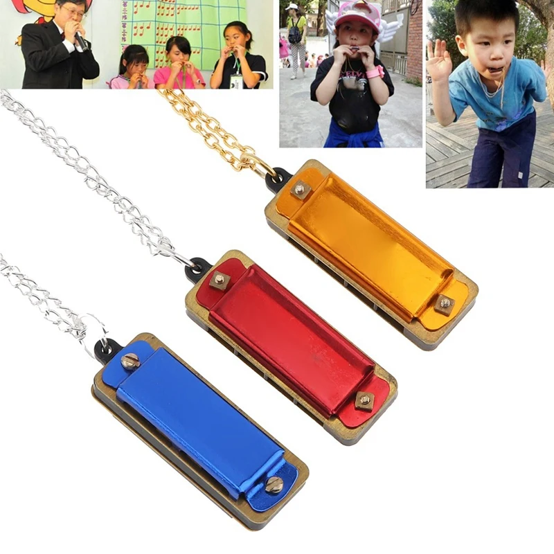3 ks Mini harmonika Key of C Red & Blue & Yellow Metal Musical Instruments Dodávajú 4 jamky 8 tónov harmonika