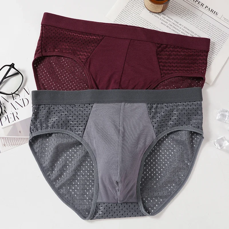 3 ks/veľa pánskych mriežkových nohavičiek Underwear Hombre Hole Veľká veľkosť sexy nohavičky Mužské šortky spodná bielizeň