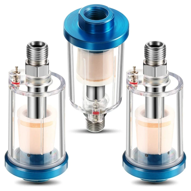 3 -kusové vodné olejové oddeľovače filtra Airbrush Filter Slučovač vlhkosti pre tvarovanie vzduchového linky, 1/4 palca NPT vstup a O