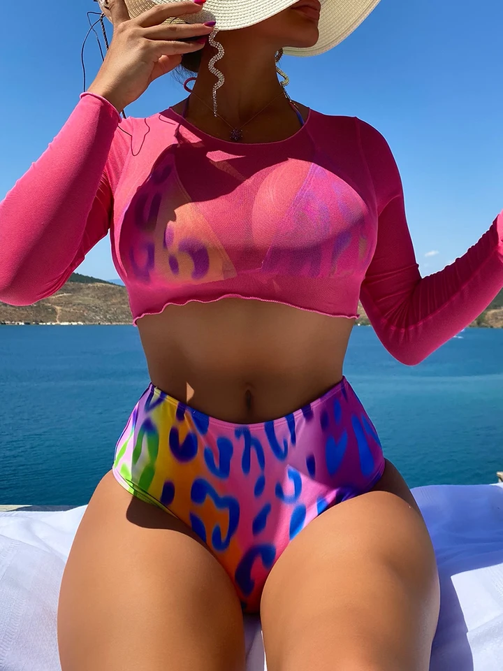 3 kusy leopard s vysokým pásom Bikini Triangle Swimsuit Top Halter plavky ženy 2024 kúpanie kúpalisko Ženský plážový