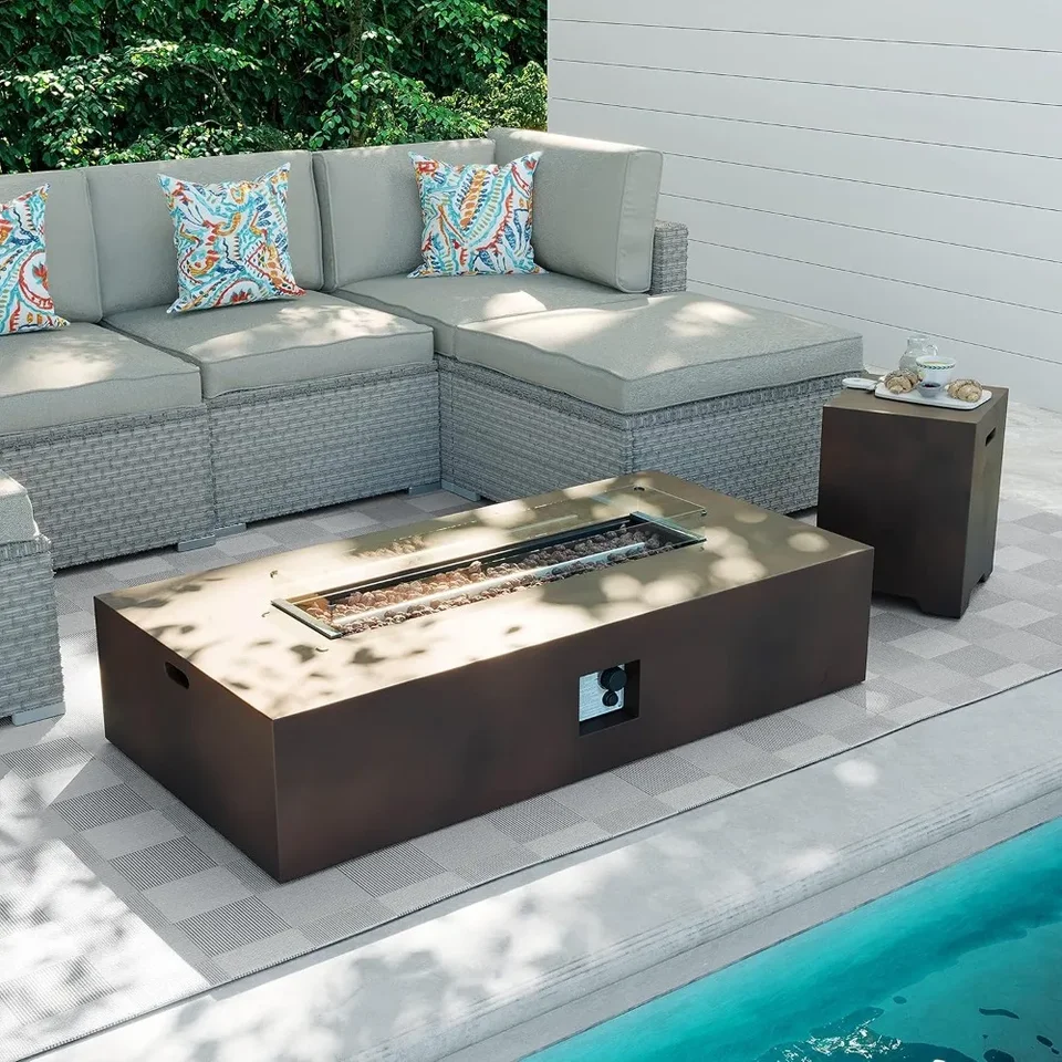 3 kusy propán Fire Pima Table W Tank Cover ， 50000 Btu horák W Glass Wind Guard, Lava Lava Rock ， bezdychový