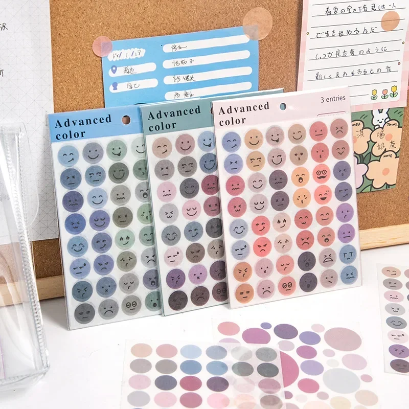 3 listy/balenie kruhu bodky slepky na nálepky Smile Expression Round Stickers Journal nálepky dekoratívne materiály Denník a nálepka na papier