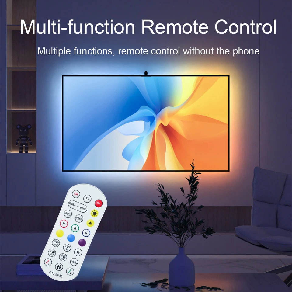 3 m 3,8 m 5m inteligentné okolité osvetlenie TV TV PC LED podsvietenie Aplikácia Synchronizácia LED pásma LED svetlá Ovládanie svetlá ponorenia televíznej kamery LED