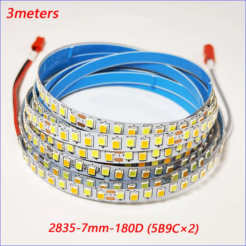 3 metre 2835-180D-7 mm -5b9c × 2 Duálne farby LED pásik LED na opravu lustrov, 18W 3000K+18W 6500K LED stuha.