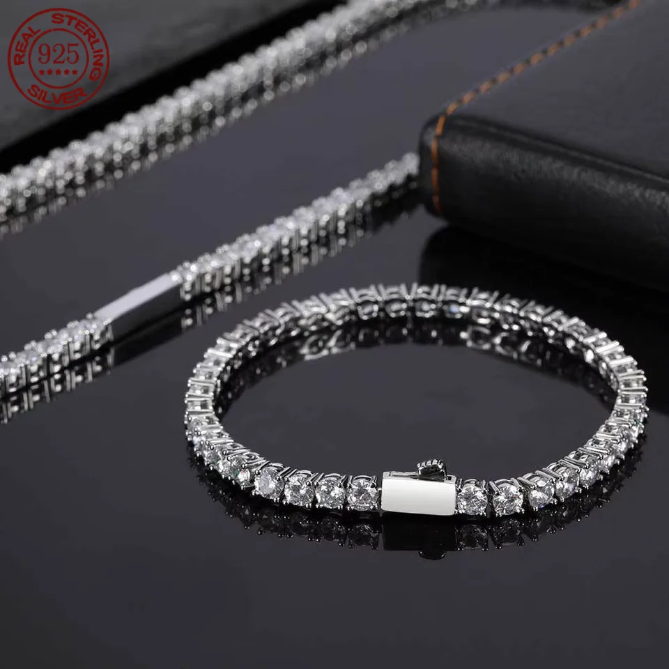3 mm 4 mm 5 mm 5a kubické zirkónia CZ Tennis Náramok náhrdelník 925 Striebro 18k zlaté hip hop klasické šperky pre mužov a ženy
