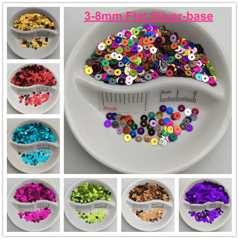 3 mm 4 mm 5 mm 6 mm 8 mm ploché okrúhle strieborné base PVC Flitry Paillette Sewing Craft Craft Svadobná dekorácia šaty obuv DIY Veľkoobchod