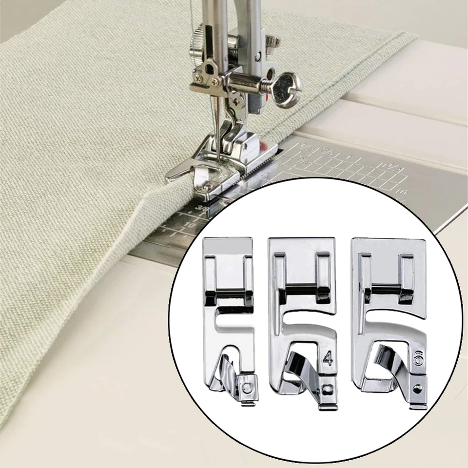 3 mm, 4 mm 6 mm úzko valcované lemové nohy súprava pre spevák šijacích strojov, brat, Babylock, Euro-Pro, Janome