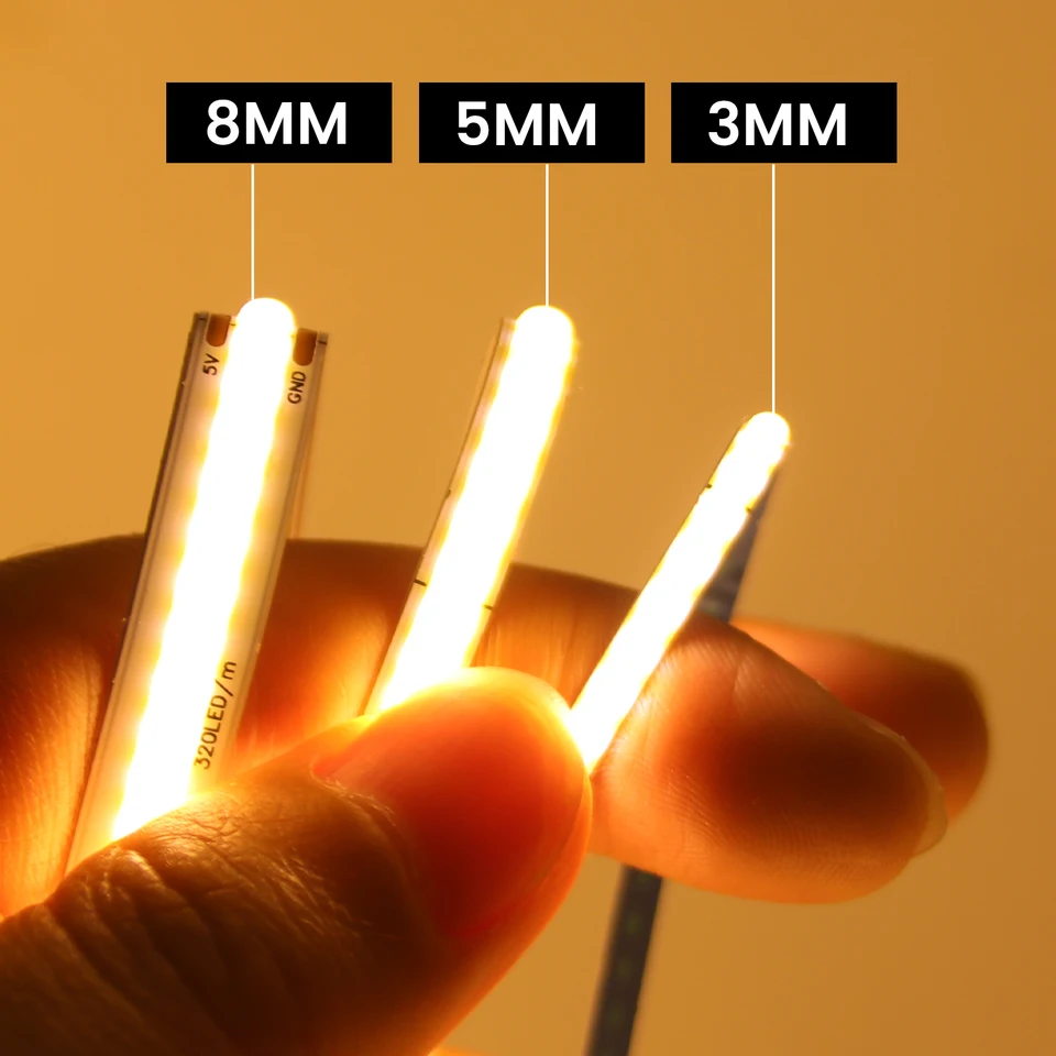 3 mm 5 mm 8 mm kolón 5V 12V FOB LED LEGLE BAR 320LEDS/M 3000K 4000K 6000K VYSOKÁ Hustota Flexibilná pružná páska na pásky pásová páska Svetlo