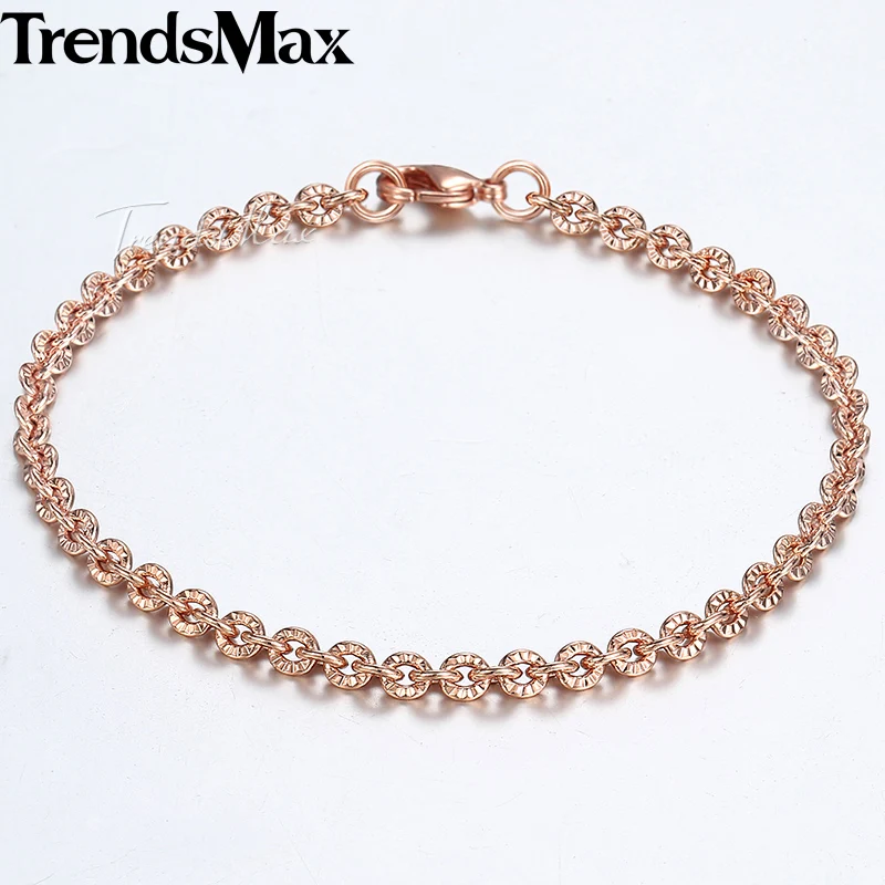 3 mm náramok pre ženy dievčatá 585 Rose Gold Color ROLO LINK Woman náramok 2018 módne šperky darčeky 18 cm 20 cm 23 cm GB395